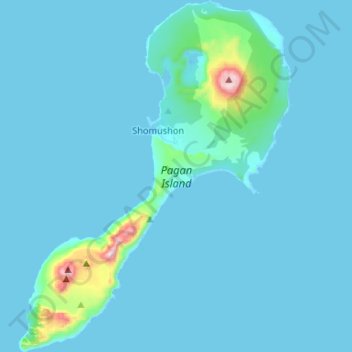 Mapa topográfico Pagan Island, altitud, relieve