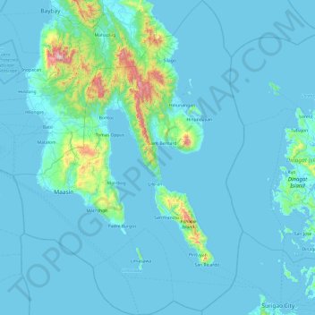 Mapa topográfico Southern Leyte, altitud, relieve