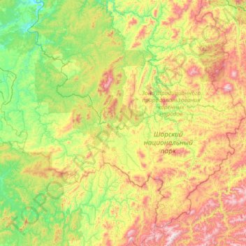 Mapa topográfico Таштагольский район, altitud, relieve