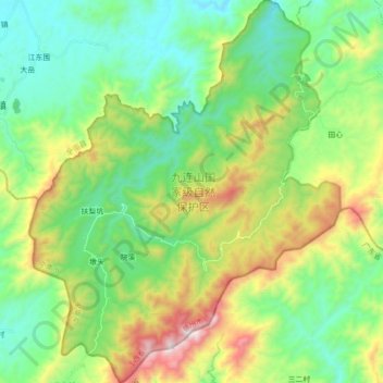 Mapa topográfico 九连山国家级自然保护区, altitud, relieve