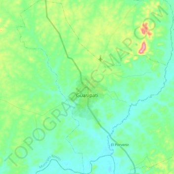 Mapa topográfico Guasipati, altitud, relieve