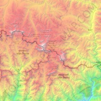 Mapa topográfico Mahalangur Himal, altitud, relieve