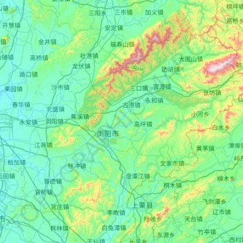 Mapa topográfico 浏阳市, altitud, relieve