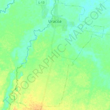 Mapa topográfico Uracoa, altitud, relieve