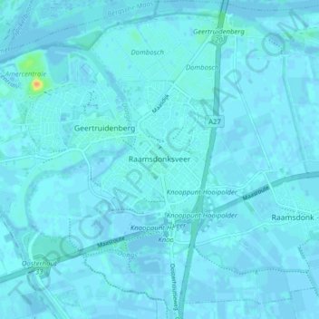 Mapa topográfico Raamsdonksveer, altitud, relieve