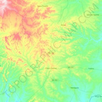 Mapa topográfico Cícero Dantas, altitud, relieve