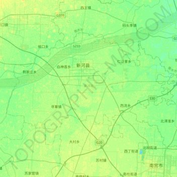 Mapa topográfico 新河县, altitud, relieve
