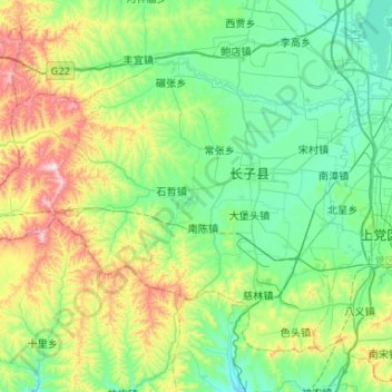 Mapa topográfico 长子县, altitud, relieve