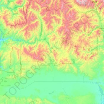 Mapa topográfico Camas County, altitud, relieve