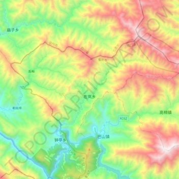 Mapa topográfico 左岚乡, altitud, relieve