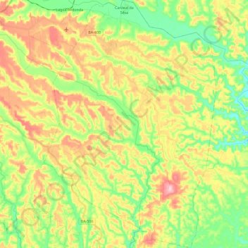 Mapa topográfico Cardeal da Silva, altitud, relieve