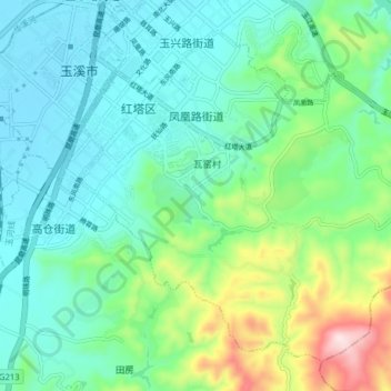 Mapa topográfico 凤凰路街道, altitud, relieve