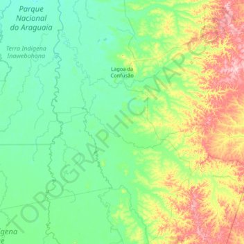 Mapa topográfico Lagoa da Confusão, altitud, relieve