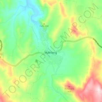 Mapa topográfico Adelong, altitud, relieve