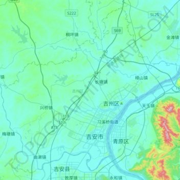 Mapa topográfico 吉州区, altitud, relieve