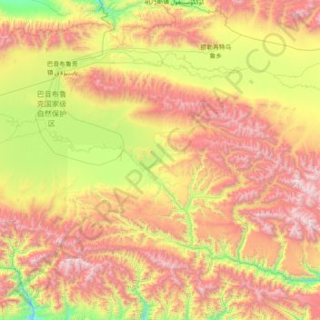 Mapa topográfico 巴音布鲁克镇, altitud, relieve