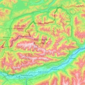 Mapa topográfico Karwendel, altitud, relieve