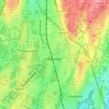 Mapa topográfico Ramsey, altitud, relieve