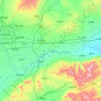 Mapa topográfico 云州区, altitud, relieve
