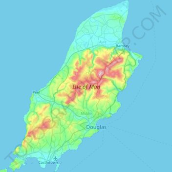 Mapa topográfico Isle of Man, altitud, relieve