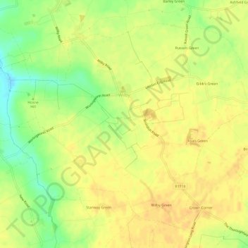 Mapa topográfico Wilby, altitud, relieve