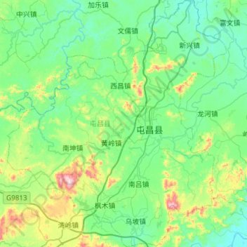 Mapa topográfico 屯昌县, altitud, relieve