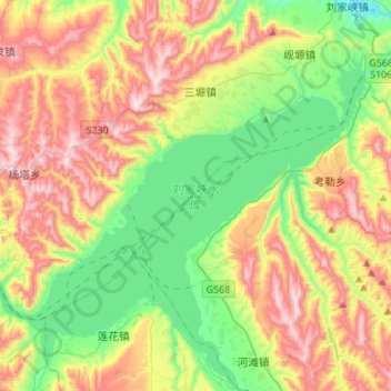 Mapa topográfico 刘家峡水库, altitud, relieve