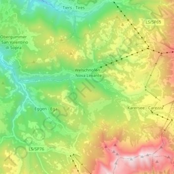 Mapa topográfico Welschnofen - Nova Levante, altitud, relieve