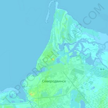 Mapa topográfico Северодвинск, altitud, relieve