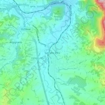 Mapa topográfico Cerreto d'Esi, altitud, relieve