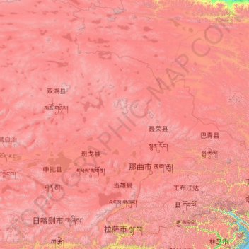 Mapa topográfico Lhasa, altitud, relieve