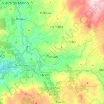 Mapa topográfico Rossas, altitud, relieve