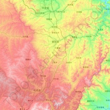 Mapa topográfico 昔阳县, altitud, relieve