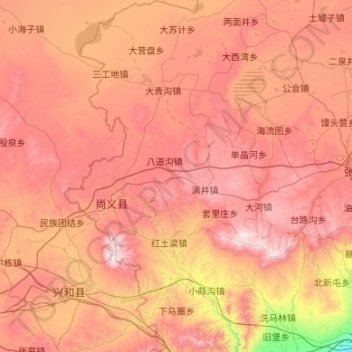 Mapa topográfico 尚义县, altitud, relieve