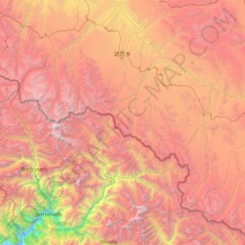Mapa topográfico 达巴乡, altitud, relieve