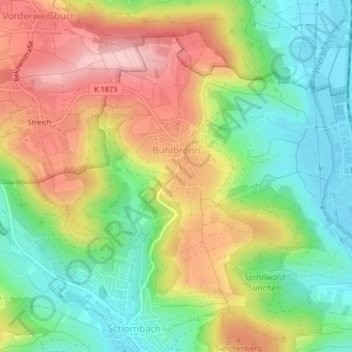 Mapa topográfico Buhlbronn, altitud, relieve