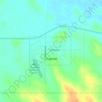 Mapa topográfico Dupree, altitud, relieve