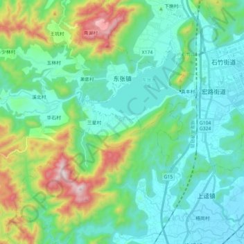 Mapa topográfico 东张镇, altitud, relieve