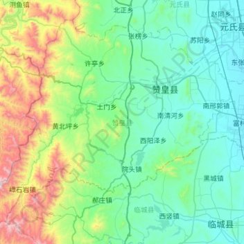 Mapa topográfico 赞皇县, altitud, relieve