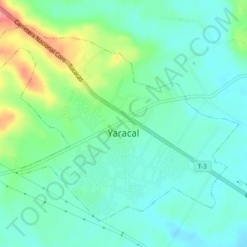 Mapa topográfico Yaracal, altitud, relieve