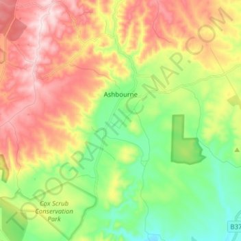 Mapa topográfico Ashbourne, altitud, relieve
