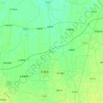 Mapa topográfico 巨鹿县, altitud, relieve
