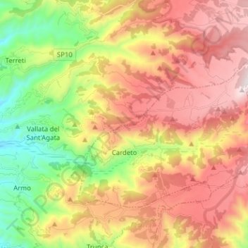 Mapa topográfico Cardeto, altitud, relieve