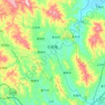 Mapa topográfico 石扇镇, altitud, relieve