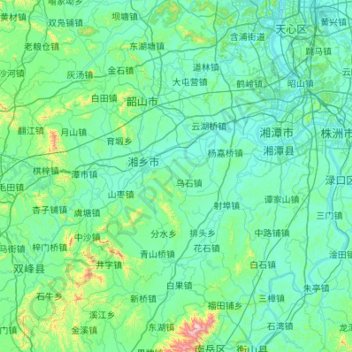 Mapa topográfico 湘潭市, altitud, relieve