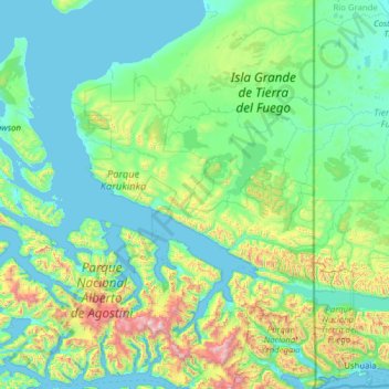 Mapa topográfico Timaukel, altitud, relieve
