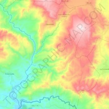 Mapa topográfico Zapotitlán, altitud, relieve