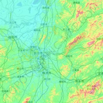 Mapa topográfico Changsha, altitud, relieve