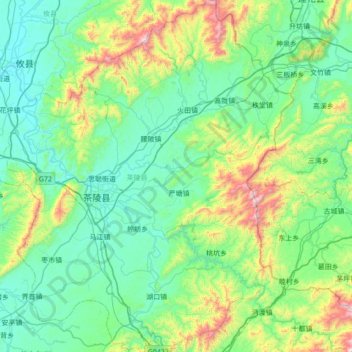 Mapa topográfico 茶陵县, altitud, relieve
