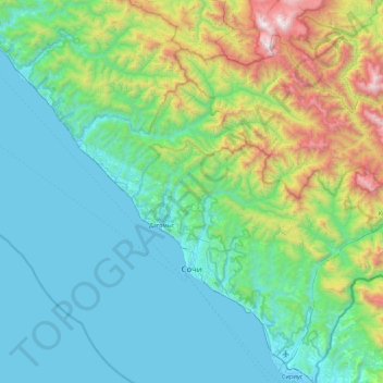 Mapa topográfico Сочи, altitud, relieve